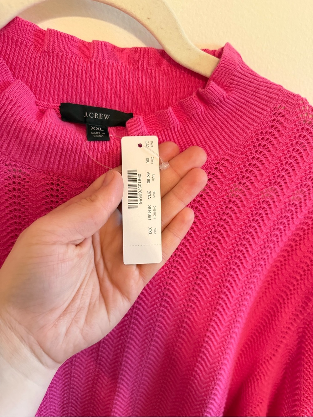 J. CREW • Hot Pink Pointelle Sweater XXL NWT Ruffle Mock Neck Sweater Preppy - Picture 4 of 8